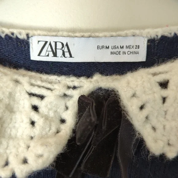 ZARA Royal Blue Knit Bib Collar Women's Sweater M - Picture 5 of 7